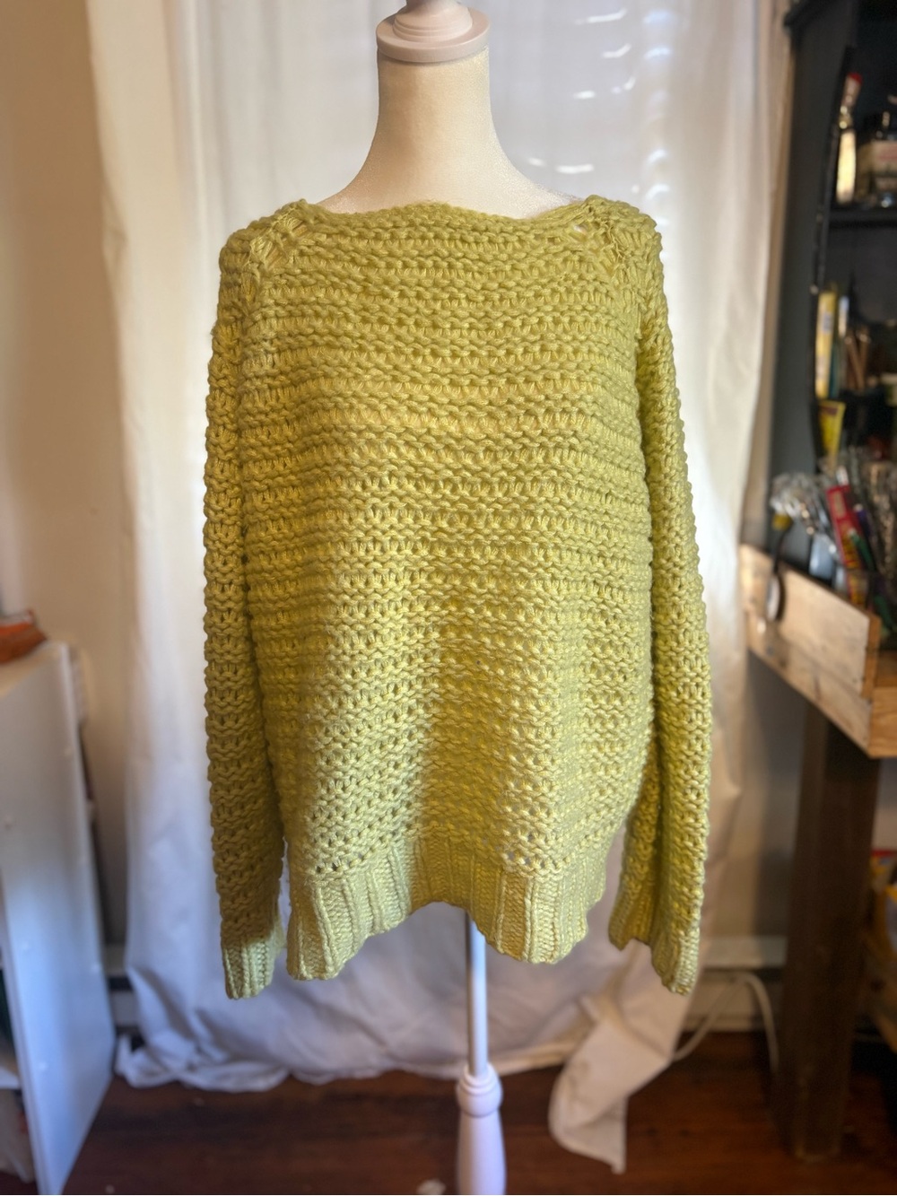 For The Republic Chunky Knit Scoop Neck Sweater in Chartreuse